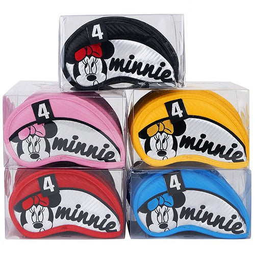 Disney Golf 9 Pcs Minnie Mouse Iron Head Cover Set Golf Club Headcover #4-9/Pw/Aw/Sw (Red)