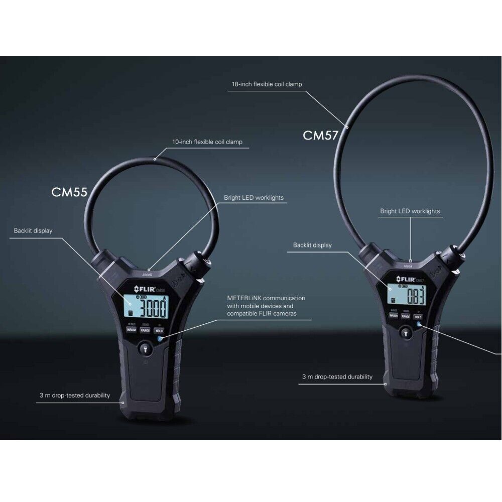 FLIR CM55 Digital Flexible Clamp Meter Multimeter Tester LED Work Light