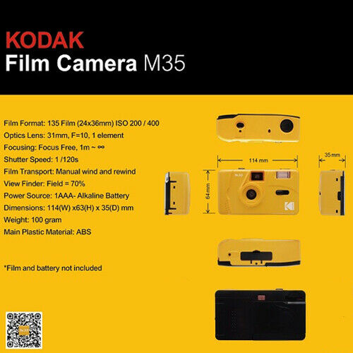 Kodak M35 Vintage 35mm Roll Film Toy Camera Flash Vintage Retro Modern Reusable