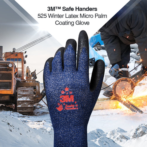 (4 Pairs) 3M Safe Handlers 525 Winter Latex Micro Palm Coating Non-Slip Gloves