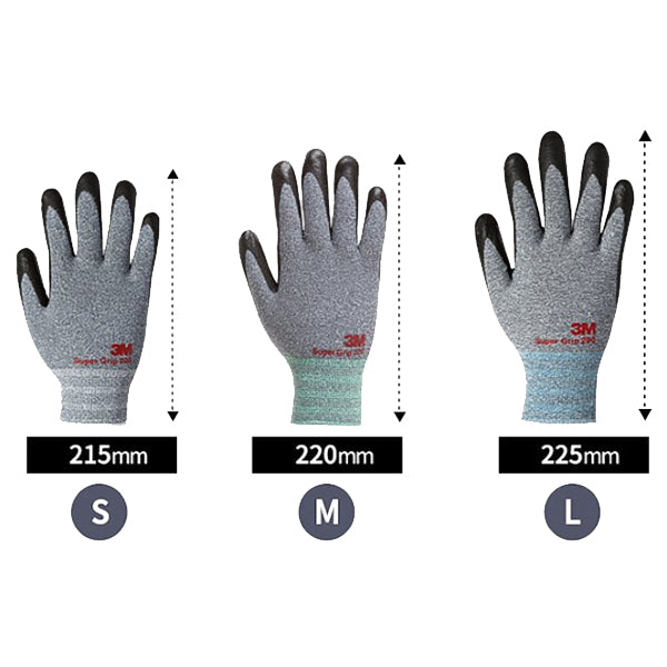 (10 Pair) 3M Super Grip 200 Nitrile Foam Coated Work Safety Gloves (Gray)