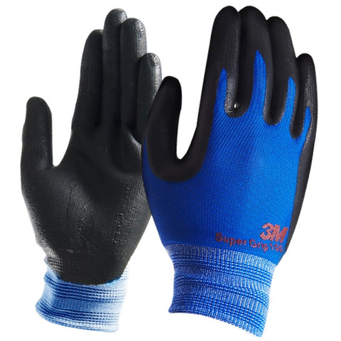 (10 Pair) 3M Super Grip 100 Nitrile Foam NBR Coated Summer Work Safety Gloves (Blue)