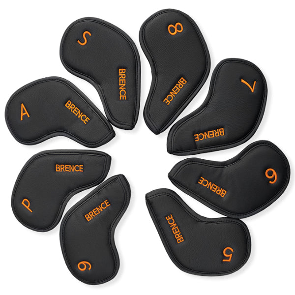 Brence PU Iron Head Cover Set (8 Pcs) #5-9/P/A/S Golf Club Headcover (Black)