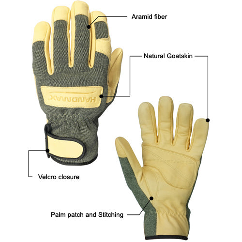 Hand-Max Gloves Leather Heat Resistant Welding Melting Grain Camping (L)