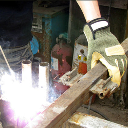 Hand-Max Gloves Leather Heat Resistant Welding Melting Grain Camping (L)