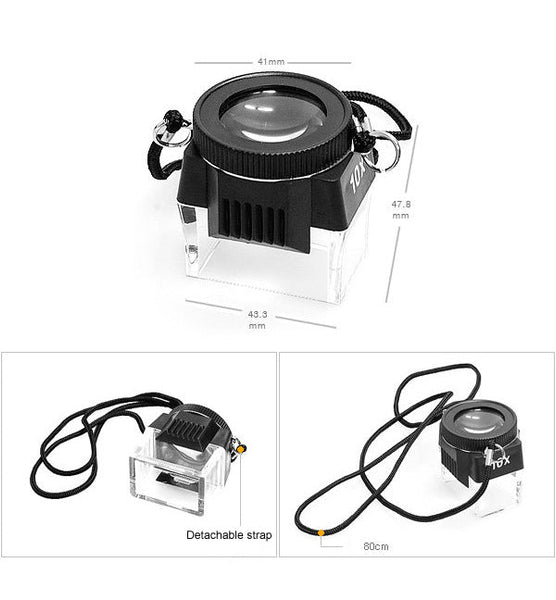 10x Quadrangle Loupe Magnifier (with Strap) for Film Viewer Jeweler Insect Observation - Korade.com