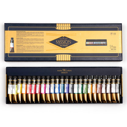 Mijello MWC-7024 Mission Gold Class Watercolor Paint 7 ml x 24 Colors for Pro