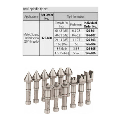 Mitutoyo 126-800 Screw Thread Micrometer Anvil and Spindle Tip Set