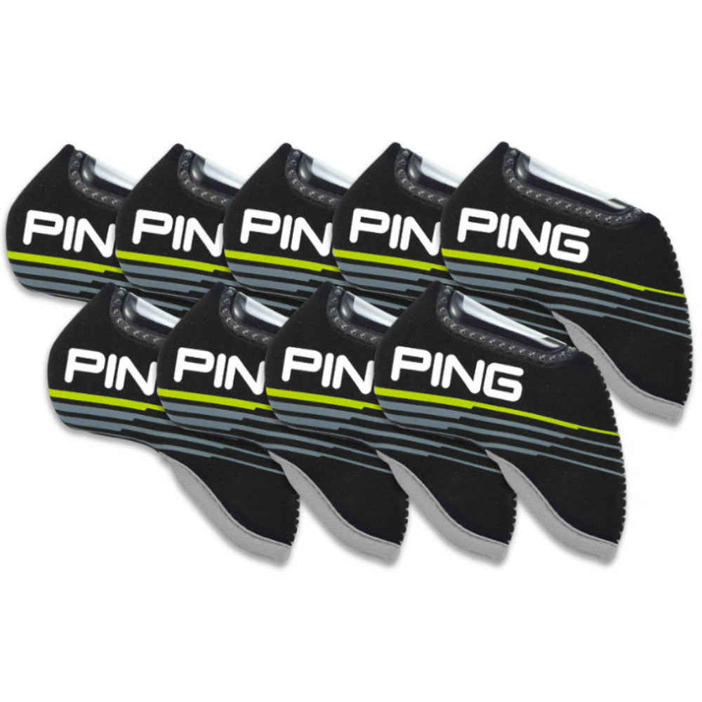 PING 9 Pcs Neoprene Clear Window Iron Head Cover Set Golf Headcover (Black) New