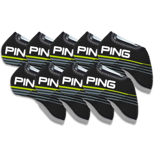 PING 9 Pcs Neoprene Clear Window Iron Head Cover Set Golf Headcover (Black) New