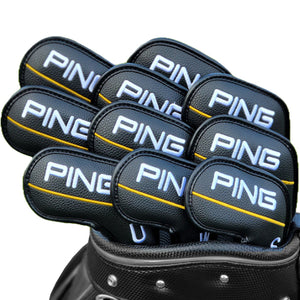 PING 10 Pcs PU Iron Head Cover Golf Club Magnetic Headcover (Black) #4-9/P/S/U/W