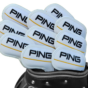 PING 10 Pcs PU Iron Head Cover Golf Club Magnetic Headcover (White) #4-9/P/S/U/W