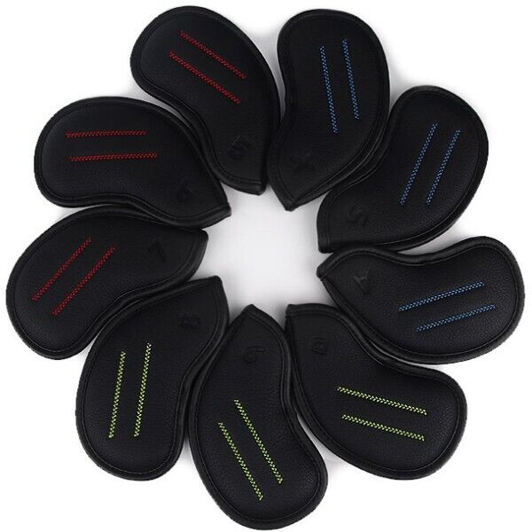 Forbos 9 Pcs PU Iron Head Cover Golf Club #5-9/P/A/S/X (Black)