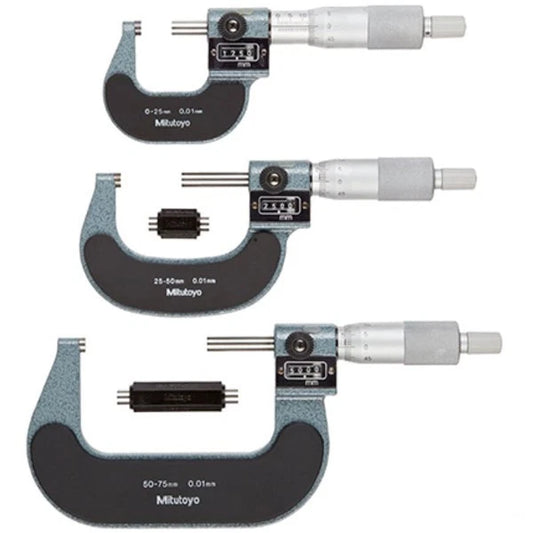 Mitutoyo 193-901 Outside Micrometer Set 0-75mm 0.01 mm (3-piece set)