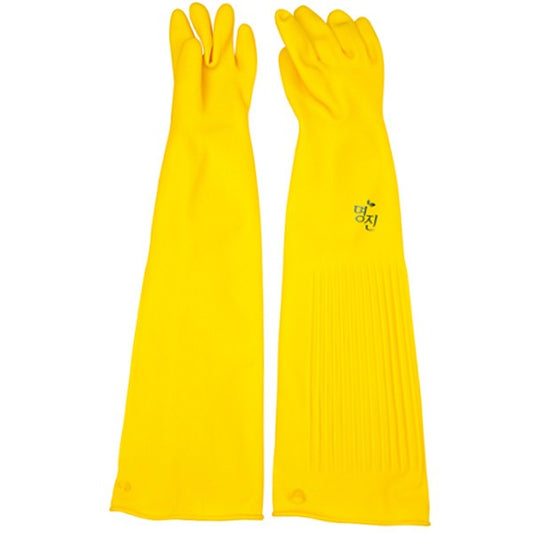 (5 Pairs) Myungjin Natural Latex Industrial Use Gloves Long Yellow - Size 12
