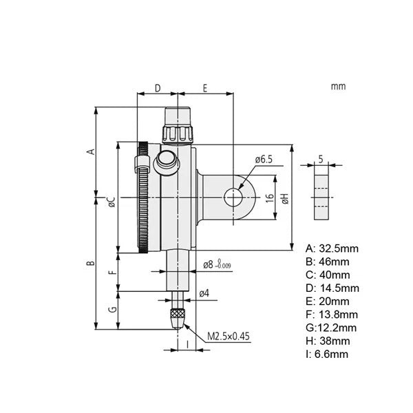 Mitutoyo 1044A-15 Dial Indicator Lug Back Low Force Compact 5mm