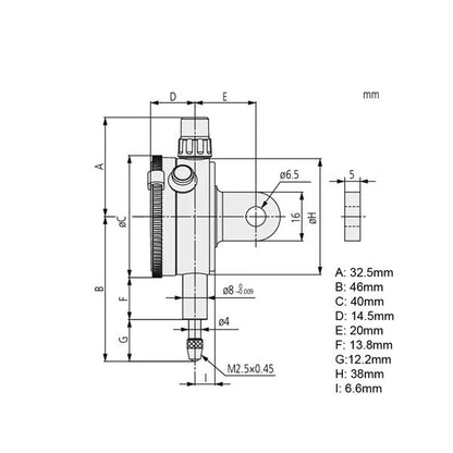 Mitutoyo 1044A-15 Dial Indicator Lug Back Low Force Compact 5mm