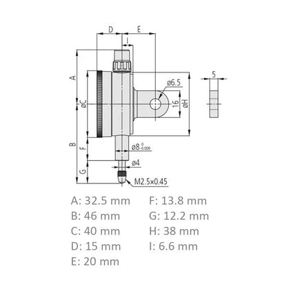 Mitutoyo 1124AB Flat Back Compact Dial Indicator 3.5mm