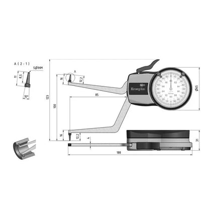 Kroeplin H280 Internal Dial Caliper Gauge 80-100mm 0.01mm IP65