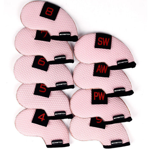 ScratchGolf 10P Iron Head Cover Set Golf Club Headcover #4-9/P/A/S/X (Pink)