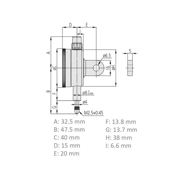 Mitutoyo 1044AB-15 Dial Indicator Flat Back Jewelled Bearing 5mm