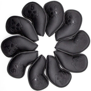 Gotaya Skull 10 Pcs PU Iron Head Cover Golf Club #4-9/P/A/S/X (Black)