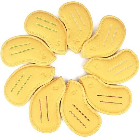 Forbos 9 Pcs PU Iron Head Cover Golf Club #5-9/P/A/S/X (Yellow)