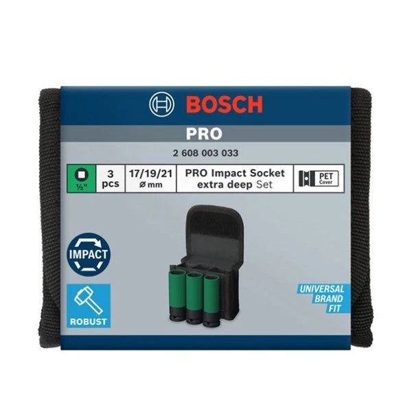 Bosch 2608003033 PRO IMPACT Socket Set 3-Piece Set, Universal Brand Fit