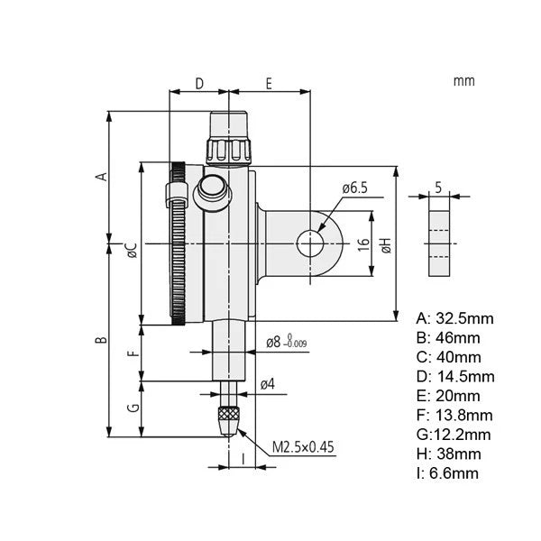 Mitutoyo 1124A Rug Back Compact Dial Indicator 3.5mm
