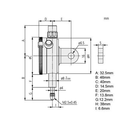 Mitutoyo 1124A Rug Back Compact Dial Indicator 3.5mm