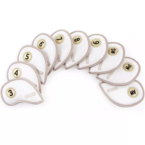 Kaxiya Progress 10 Pcs Iron Head Cover Golf Clubs Headcover 3-9/Sw/Aw/Pw (Cream)