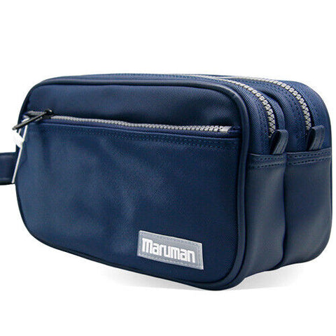 Maruman Premium 2-Zippered Pouch Case Golf Tour Travel Accessory Bag (Navy Blue)