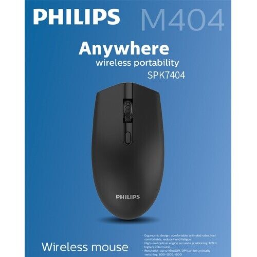 Philips M404/SPK7404 2.4GHz Wireless Mouse 1600 DPI 3-Button 1-Wheel (Black)