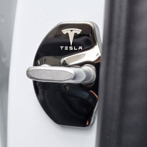 4 Pcs Stainless Steel Door Rock Latch Cover (Black) For Tesla Model 3 / Y / S