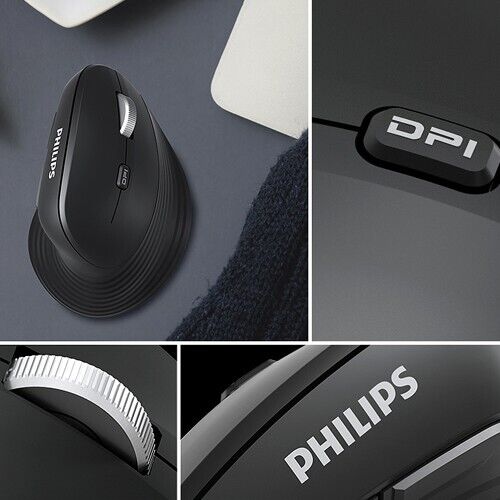 Philips SPK7614 2.4Ghz Wireless Ergonomic Vertical Mouse 1600 DPI 6-Buttons