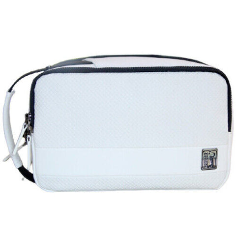 PGA TOUR Golf Pouch 2-Zipper Sports Travel Multi Accessory Bag (White)