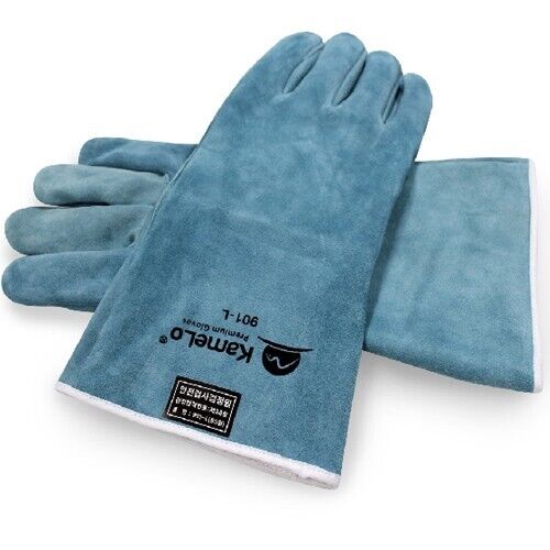 KameLo 901-L Leather Welding Camping Gloves Heat Resistant TIG Arc Furnace (Blue)