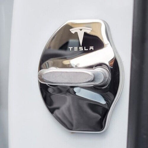 4 Pcs Stainless Steel Door Rock Latch Cover (Silver) For Tesla Model 3 / Y / S