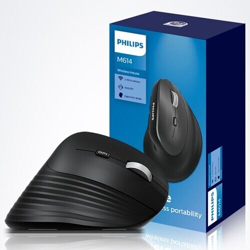 Philips SPK7614 2.4Ghz Wireless Ergonomic Vertical Mouse 1600 DPI 6-Buttons