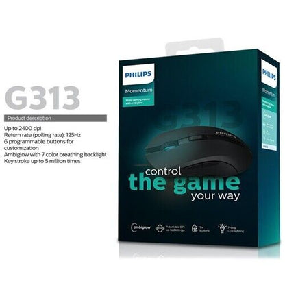 Philips G313/SPK9313 Wired Mouse 2400 DPI 5-Button 1-Wheel (Black)