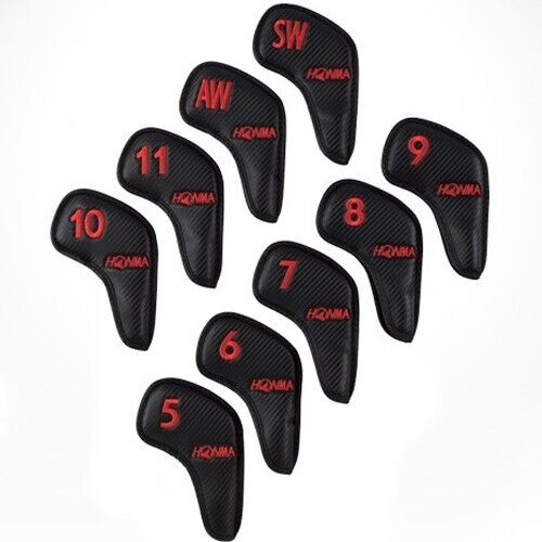 Honma 9 Pcs Iron Head Cover Set #5-11/AW/SW Golf Club Headcover (Carbon Black)