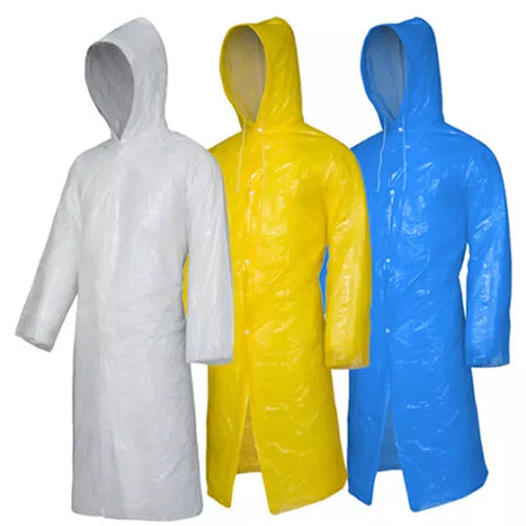 (50 Pcs) Jevi Disposable Adult Emergency Waterproof Rain Poncho Hiking Coat Hooded