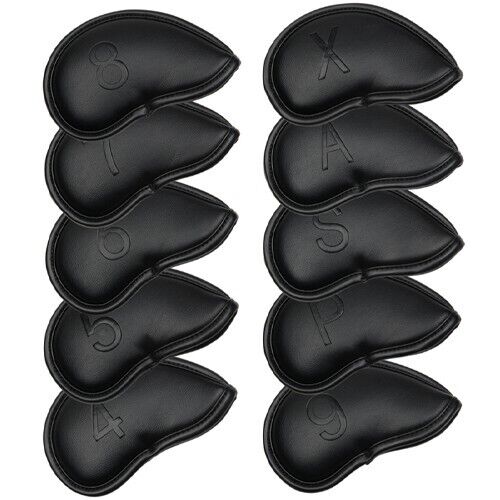 Gotaya Simple 10 Pcs PU Iron Head Cover Set Golf Club Headcover (Black)