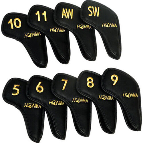 Honma 9 Pcs Iron Head Cover Set #5-11/AW/SW Golf Club Headcover (Black)