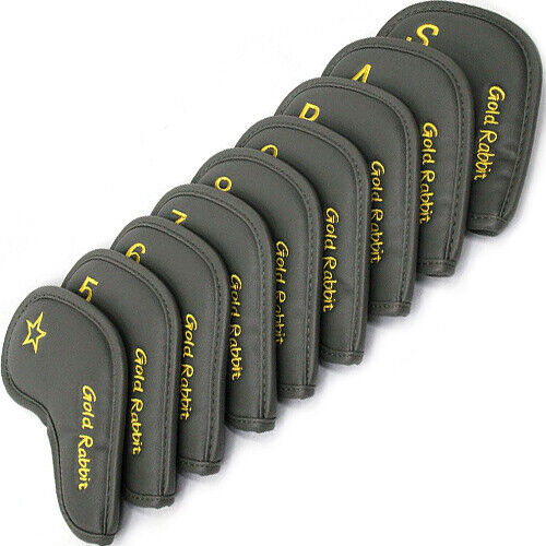 Gold Rabbit (9P) PU Iron Golf Club Head Cover Set 5/6/7/8/9/P/S/A/*(Gray)