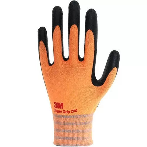 (10 Pair) 3M Super Grip 200 Nitrile Foam Coated Work Safety Gloves (Orange)