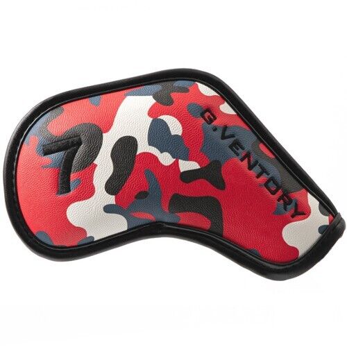 G.VENTORY 10P Camo Golf Iron Head Cover 4-9/P/A/S/* Magnetic Closure (Red)