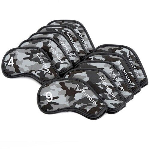 G.VENTORY 10P Camo Golf Iron Head Cover 4-9/P/A/S/* Magnetic Closure (Gray)