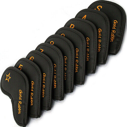 Gold Rabbit (9P) PU Iron Golf Club Head Cover Set 5/6/7/8/9/P/S/A/* (Black/Orange)