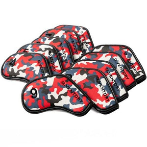 G.VENTORY 10P Camo Golf Iron Head Cover 4-9/P/A/S/* Magnetic Closure (Red)